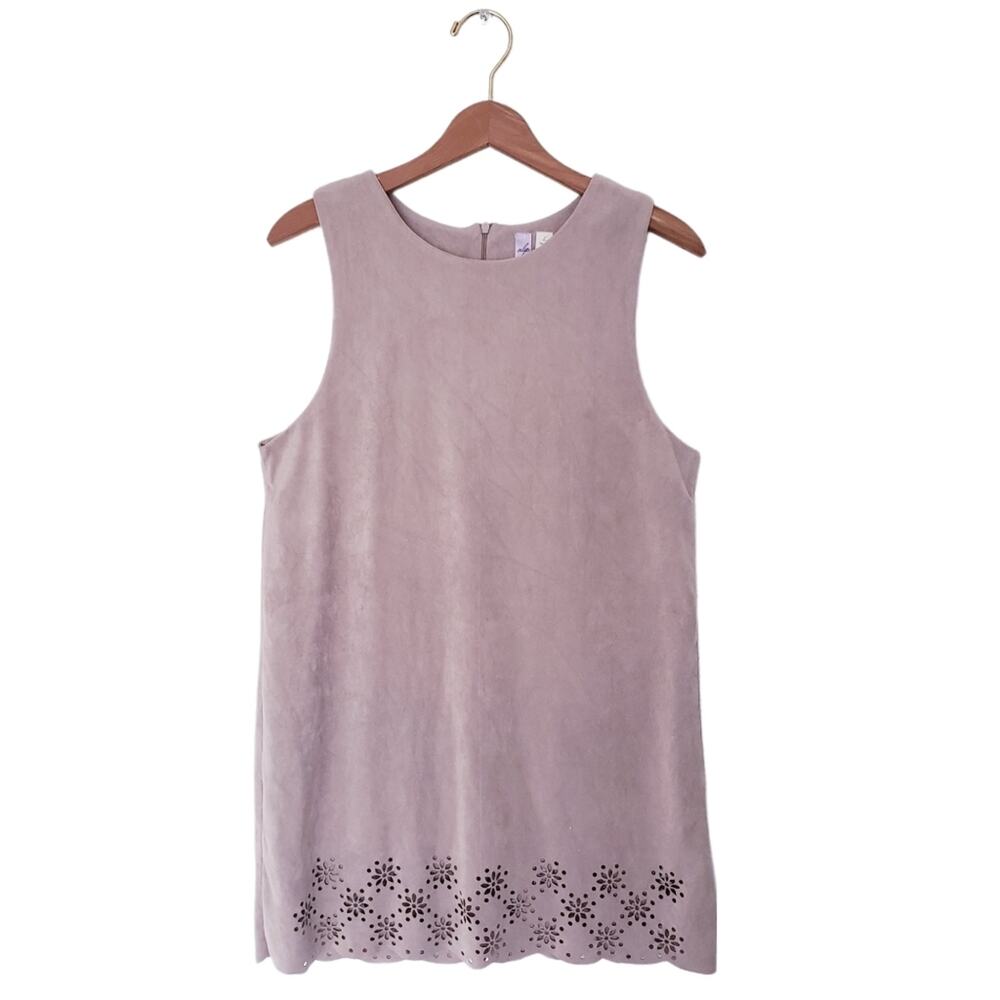 Alyssa Faux Suede Laser Cut Floral A Line‎ Shift Dress Taupe Size L